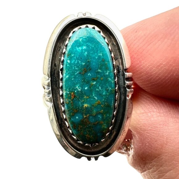 Native American Jewelry - Native American Womens Ring Sterling Silver Blue Green Turquoise Size 5.5